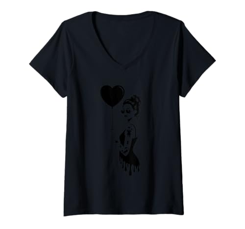 Damen Ballon Herz Frau Liebe T-Shirt mit V-Ausschnitt Damen Ballon Herz Frau Liebe T-Shirt mit V-Ausschnitt von Romantic Balloon Design Love