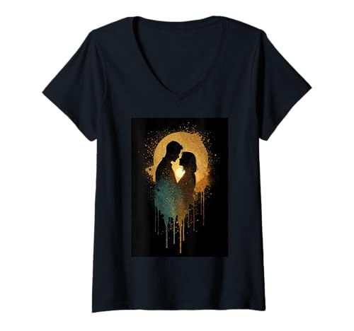 Damen Silhouette Lovers Küssen Date Together Babe T-Shirt mit V-Ausschnitt Damen Silhouette Lovers Küssen Date Together Babe T-Shirt mit V-Ausschnitt von Romantic Couple Sunset Love Infinity