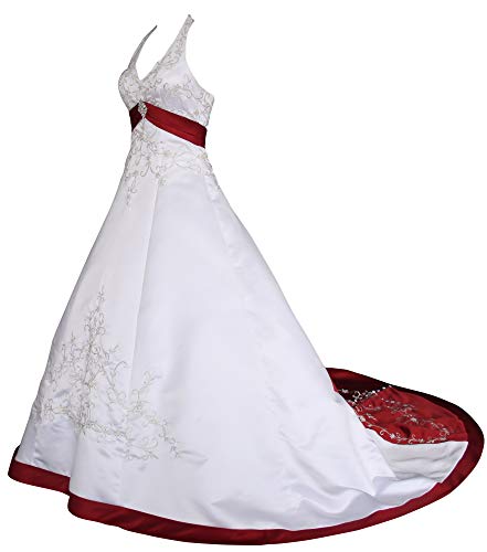 Romantic-Fashion Brautkleid Hochzeitskleid Weiß/Bordeaux Modell W085 A-Linie Satin Stickerei Zweifarbig DE Größe 42 von Romantic-Fashion