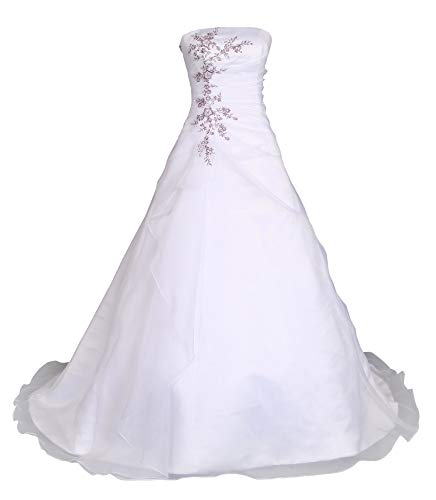 Romantic-Fashion Brautkleid Hochzeitskleid Weiß/Lila Modell W030 A-Linie Satin Stickerei Zweifarbig DE Größe 46 von Romantic-Fashion