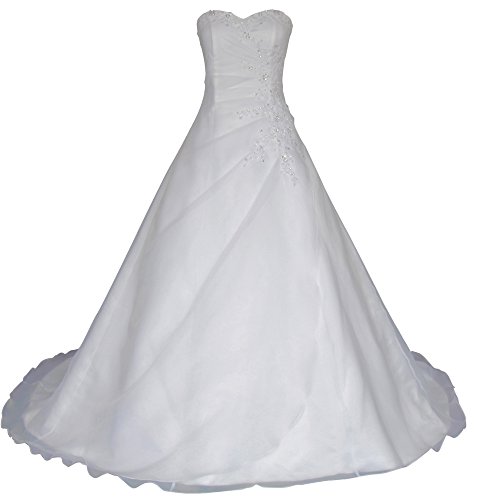 Romantic-Fashion Brautkleid Hochzeitskleid Weiß Modell W025 A-Linie Lang Satin Trägerlos Perlen Pailletten DE Größe 40 von Romantic-Fashion