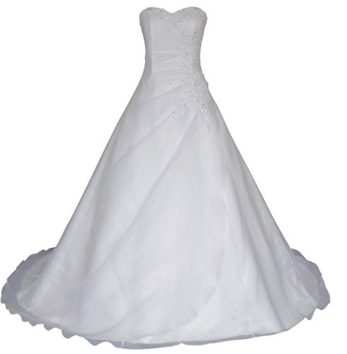 Romantic-Fashion Brautkleid Hochzeitskleid Weiß Modell W025 A-Linie Lang Satin Trägerlos Perlen Pailletten DE Größe 48 von Romantic-Fashion