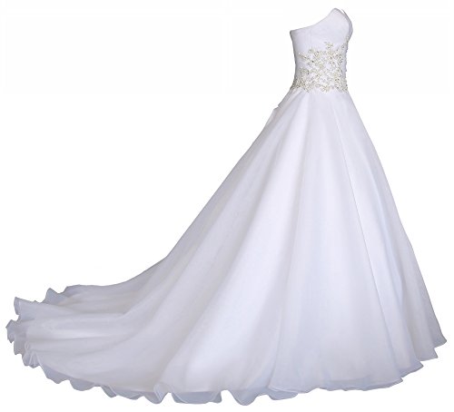 Romantic-Fashion Brautkleid Hochzeitskleid Weiß Modell W031 A-Linie Lang Satin Trägerlos Perlen Strass DE Größe 34 von Romantic-Fashion