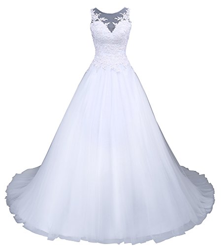 Romantic-Fashion Brautkleid Hochzeitskleid Weiß Modell W045 A-Linie Satin Stickerei Perlen Pailetten DE Größe 34 von Romantic-Fashion