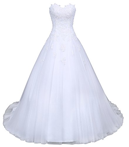 Romantic-Fashion Brautkleid Hochzeitskleid Weiß Modell W046 A-Linie Satin Stickerei Perlen Pailetten DE Größe 40 von Romantic-Fashion