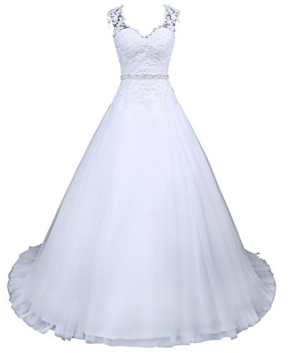 Romantic-Fashion Brautkleid Hochzeitskleid Weiß Modell W048 A-Linie Satin Perlen Pailletten Strass DE Größe 34 von Romantic-Fashion