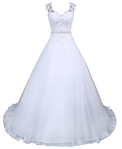 Romantic-Fashion Brautkleid Hochzeitskleid Weiß Modell W048 A-Linie Satin Perlen Pailletten Strass DE Größe 46 von Romantic-Fashion