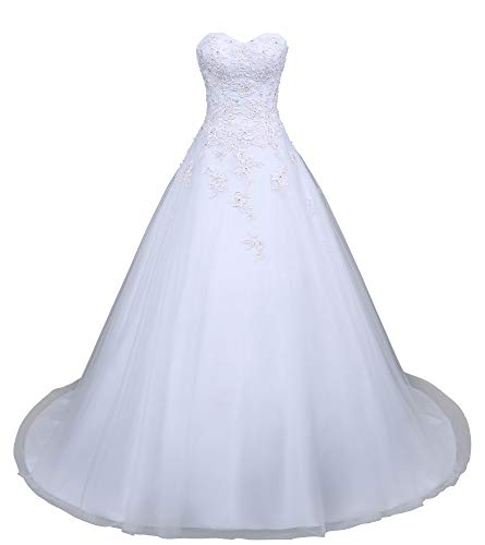 Romantic-Fashion Brautkleid Hochzeitskleid Weiß Modell W049 A-Linie Satin Perlen Pailletten Applikationen DE Größe 34 von Romantic-Fashion