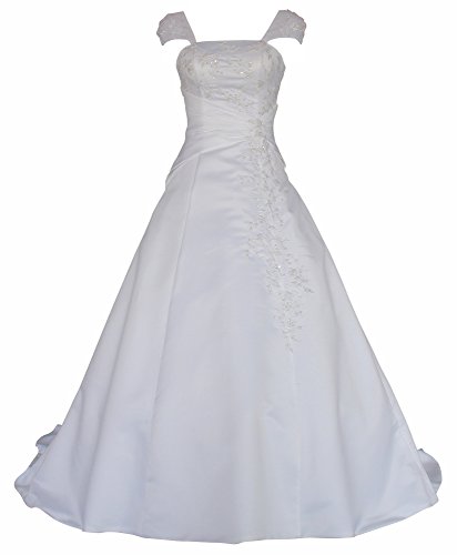 Romantic-Fashion Brautkleid Hochzeitskleid Weiß Modell W054 A-Linie Satin Stickerei Perlen Pailetten DE Größe 34 von Romantic-Fashion