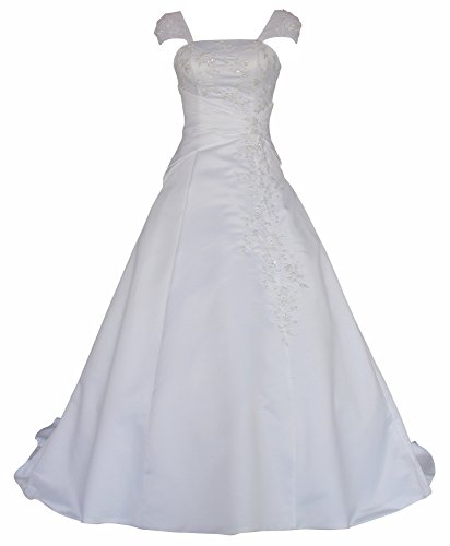 Romantic-Fashion Brautkleid Hochzeitskleid Weiß Modell W054 A-Linie Satin Stickerei Perlen Pailetten DE Größe 42 von Romantic-Fashion