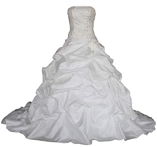 Romantic-Fashion Brautkleid Hochzeitskleid Weiß Modell W055 A-Linie TAFT Perlen Pailletten Blüten DE Größe 40 von Romantic-Fashion