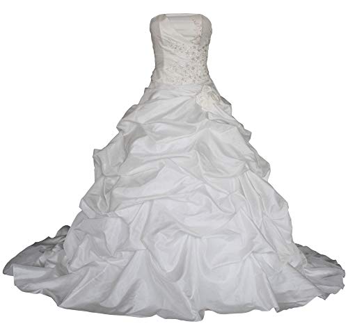 Romantic-Fashion Brautkleid Hochzeitskleid Weiß Modell W055 A-Linie TAFT Perlen Pailletten Blüten DE Größe 48 von Romantic-Fashion