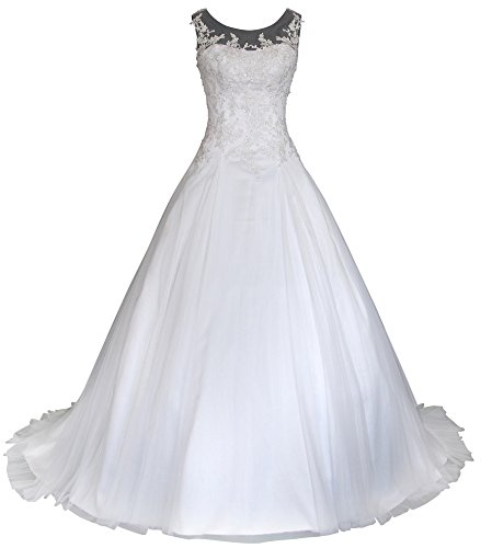 Romantic-Fashion Brautkleid Hochzeitskleid Weiß Modell W064 A-Linie Satin Stickerei Perlen Pailetten DE Größe 34 von Romantic-Fashion