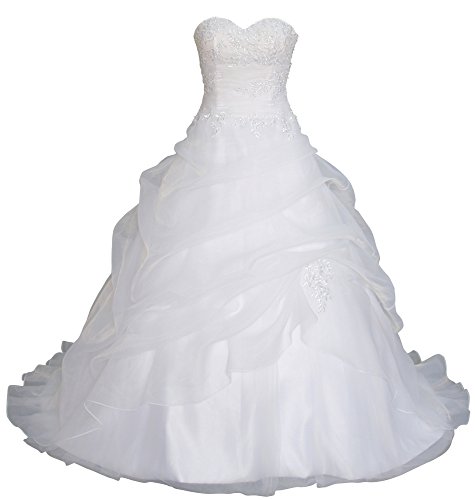 Romantic-Fashion Brautkleid Hochzeitskleid Weiß Modell W075 A-Linie Lang Satin Trägerlos Perlen Pailletten DE Größe 50 von Romantic-Fashion