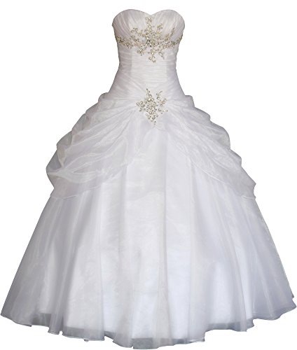 Romantic-Fashion Brautkleid Hochzeitskleid Weiß Modell W088 A-Linie Strass Satin Trägerlos Perlen Pailletten DE Größe 34 von Romantic-Fashion