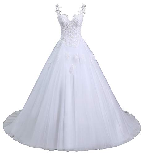 Romantic-Fashion Brautkleid Hochzeitskleid Weiß Modell W105 A-Linie Stickerei Satin Tüll DE
