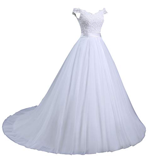 Romantic-Fashion Brautkleid Hochzeitskleid Weiß Modell W102 A-Linie Stickerei Träger Satin Organza DE Größe 34 von Romantic-Fashion