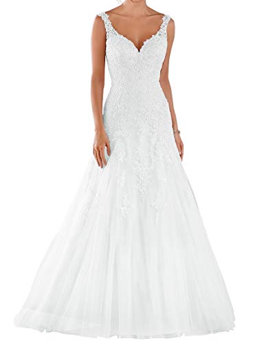 Romantic-Fashion Brautkleid Hochzeitskleid Weiß Modell W105 A-Linie Stickerei Satin Tüll DE Größe 50 von Romantic-Fashion