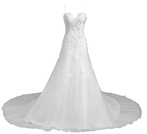 Romantic-Fashion Brautkleid Hochzeitskleid Weiß Modell W112 A-Linie Stickerei Satin Spaghettiträger DE Größe 34 von Romantic-Fashion