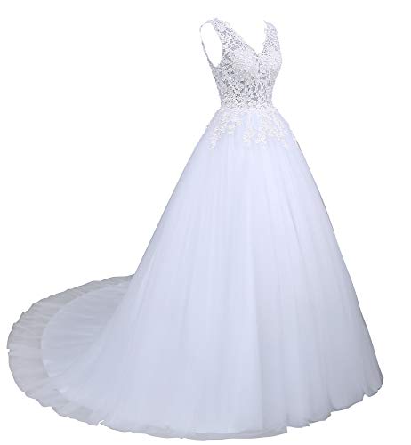 Romantic-Fashion Brautkleid Hochzeitskleid Weiß Modell W142 A-Linie Stickerei Satin Organza DE Größe 34 von Romantic-Fashion