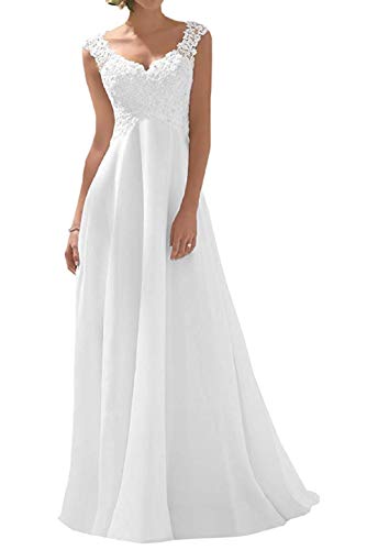 Romantic-Fashion Brautkleid Hochzeitskleid Weiß Modell W191 A-Linie Stickerei Chiffon DE Größe 38 von Romantic-Fashion