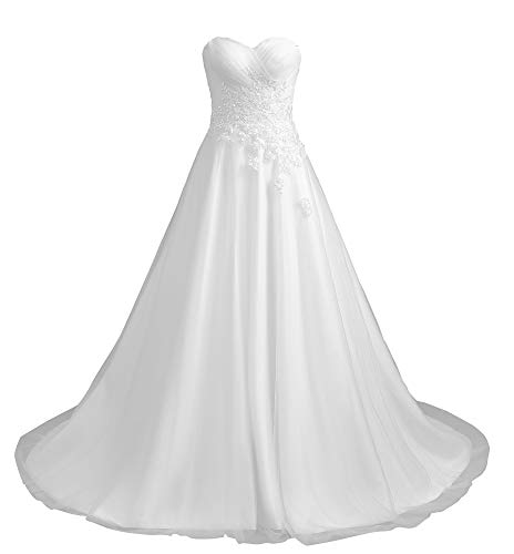 Romantic-Fashion Brautkleid Hochzeitskleid Weiß Modell W194 A-Linie Stickerei Satin trägerlos DE Größe 36 von Romantic-Fashion