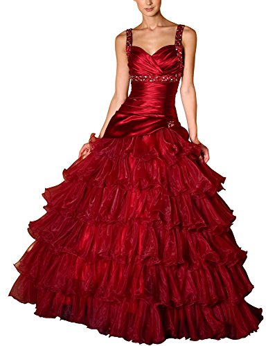 Romantic-Fashion Damen Ballkleid Abendkleid Brautkleid Lang Größe 34 Rot von Romantic-Fashion