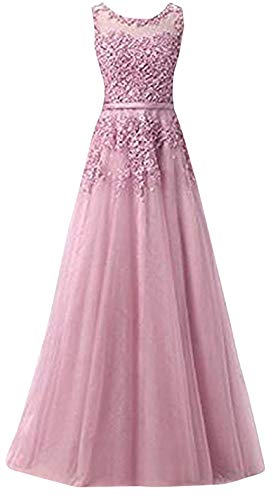 Romantic-Fashion Damen Ballkleid Abendkleid Brautkleid Lang Modell E010-E015 Blütenapplikationen Tüll DE Altrosa Größe 36 von Romantic-Fashion