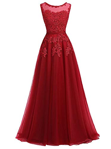 Romantic-Fashion Damen Ballkleid Abendkleid Brautkleid Lang Modell E010-E015 Blütenapplikationen Tüll DE Bordeauxrot Größe 38 von Romantic-Fashion