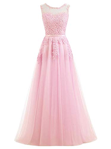 Romantic-Fashion Damen Ballkleid Abendkleid Brautkleid Lang Modell E010-E015 Blütenapplikationen Tüll DE Rosa Größe 36 von Romantic-Fashion