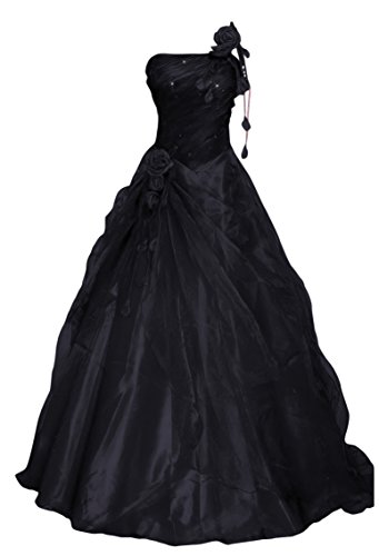 Romantic-Fashion Damen Ballkleid Abendkleid Brautkleid Lang Modell E232 A-Linie Blüten Perlen Pailletten DE Schwarz Größe 36 von Romantic-Fashion