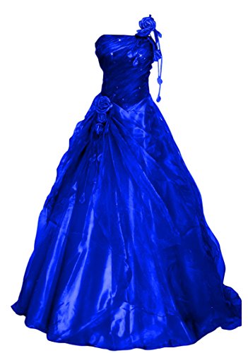 Romantic-Fashion Damen Ballkleid Abendkleid Brautkleid Lang Modell E234 A-Linie Blüten Perlen Pailletten DE Blau Größe 42 von Romantic-Fashion