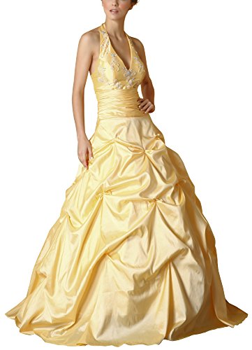 Romantic-Fashion Damen Ballkleid Abendkleid Brautkleid Lang Modell E450 A-Linie Perlen Pailletten DE Gelb 40 von Romantic-Fashion