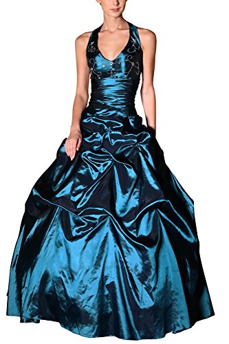 Romantic-Fashion Damen Ballkleid Abendkleid Brautkleid Lang Modell E454 A-Linie Perlen Pailletten DE Blau 36 von Romantic-Fashion