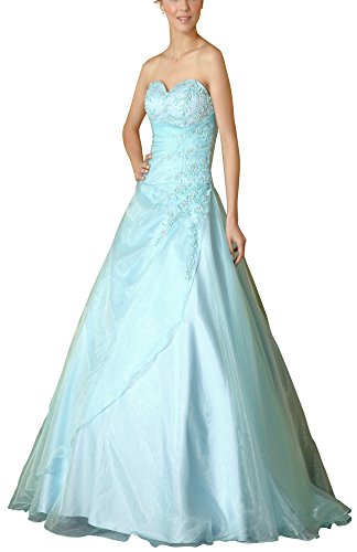 Romantic-Fashion Damen Ballkleid Abendkleid Brautkleid Lang Modell E480 A-Linie Satin Stickerei Perlen Pailletten DE Blau Größe 40 von Romantic-Fashion