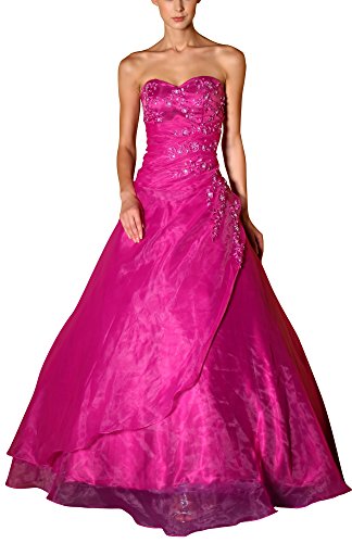 Romantic-Fashion Damen Ballkleid Abendkleid Brautkleid Lang Modell E481 A-Linie Satin Stickerei Perlen Pailletten DE Lila Größe 36 von Romantic-Fashion