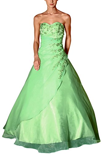 Romantic-Fashion Damen Ballkleid Abendkleid Brautkleid Lang Modell E482 A-Linie Satin Stickerei Perlen Pailletten DE Grün Größe 34 von Romantic-Fashion