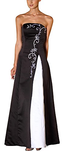 Romantic-Fashion Damen Ballkleid Abendkleid Brautkleid Lang Modell E558 Zweifarbig Stickerei DE Schwarz Größe 34 von Romantic-Fashion