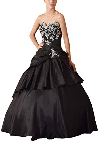 Romantic-Fashion Damen Ballkleid Abendkleid Lang Brautkleid Modell E615-E619 A-Linie TAFT Perlen Pailletten DE Schwarz Größe 48 von Romantic-Fashion