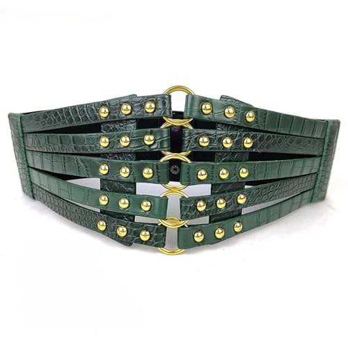 Romantic LOVE Damen Bund Schnürung Cinch Gürtel Gebundenes Korsett Elastischer Niet Taillengürtel Halloween Kostüm (Dunkelgrün) von Romantic LOVE