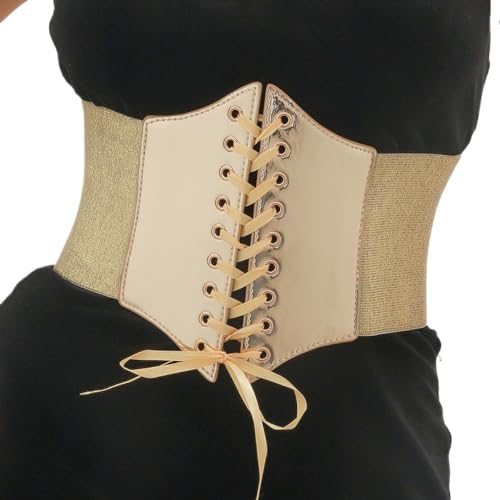 Romantic LOVE Frauen Spiegel Oberfläche Breite Cinch Gürtel Stretch Elastische Band Hohe Taille Größe Kleid Gürtel Korsett (Gold) von Romantic LOVE