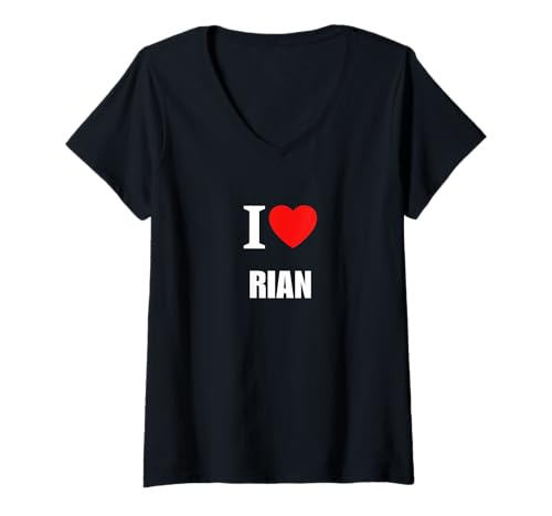 Damen Süß, ich liebe Herz, Rian, Eltern, Ehefrau, Ehemann, Mädchen, Junge T-Shirt mit V-Ausschnitt von Romantic Personalised Designs For Rian