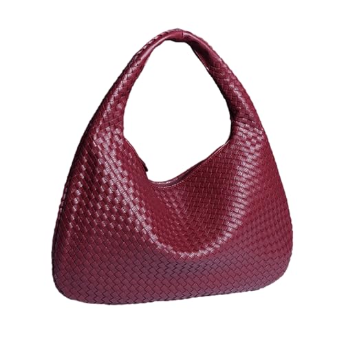 RomanticDesign Damen-Handtasche aus gewebtem veganem Leder, Retro-Stil, Tragegriff oben, handgefertigt, Tragetasche, Knödel-Geldbörse, Hobo-Tasche, Burgunder von RomanticDesign