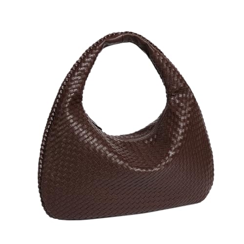 RomanticDesign Damen-Handtasche aus gewebtem veganem Leder, Retro-Stil, Tragegriff oben, handgefertigt, Tragetasche, Knödel-Geldbörse, Hobo-Tasche, Kaffee von RomanticDesign