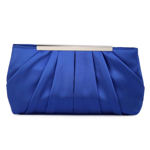 RomanticDesign Elegante Abend-Clutch, plissiert, Satin, Braut-Geldbörse, Party, Abschlussball, Bankett, Handtasche, Schultertasche, Königsblau von RomanticDesign