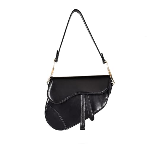 RomanticDesign Damen-Umhängetasche, trendig, einfarbig, PU-Leder, Unterarm-Handtasche, Crossbody-Tasche, Schwarz von RomanticDesign