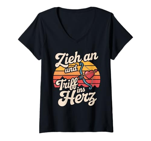 Damen Zieh An Und Triff Ins Herz Romantik T-Shirt mit V-Ausschnitt Damen Zieh An Und Triff Ins Herz Romantik T-Shirt mit V-Ausschnitt von Romantische Pfeilbogen Liebe Spruch