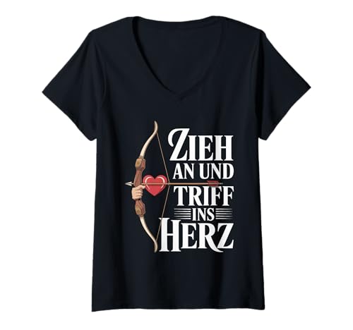Damen Zieh An Und Triff Ins Herz Romantik T-Shirt mit V-Ausschnitt Damen Zieh An Und Triff Ins Herz Romantik T-Shirt mit V-Ausschnitt von Romantische Pfeilbogen Liebe Spruch