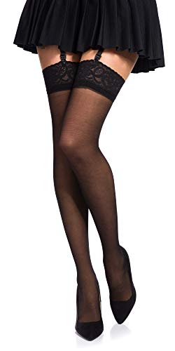 Romartex 20 DEN Elasthan Strapsstrümpfe mit schmaler Spitze, M, schwarz von Romartex