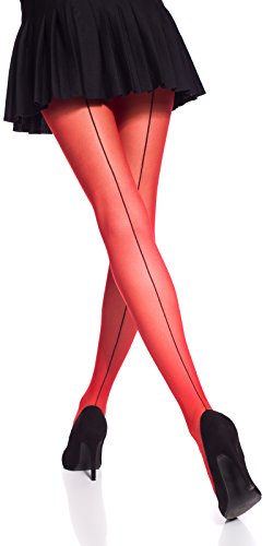 Romartex 20 DEN Feinstrumpfhose Strumpfhose mit schwarzer Naht, 3 Farben, L, rot von Romartex